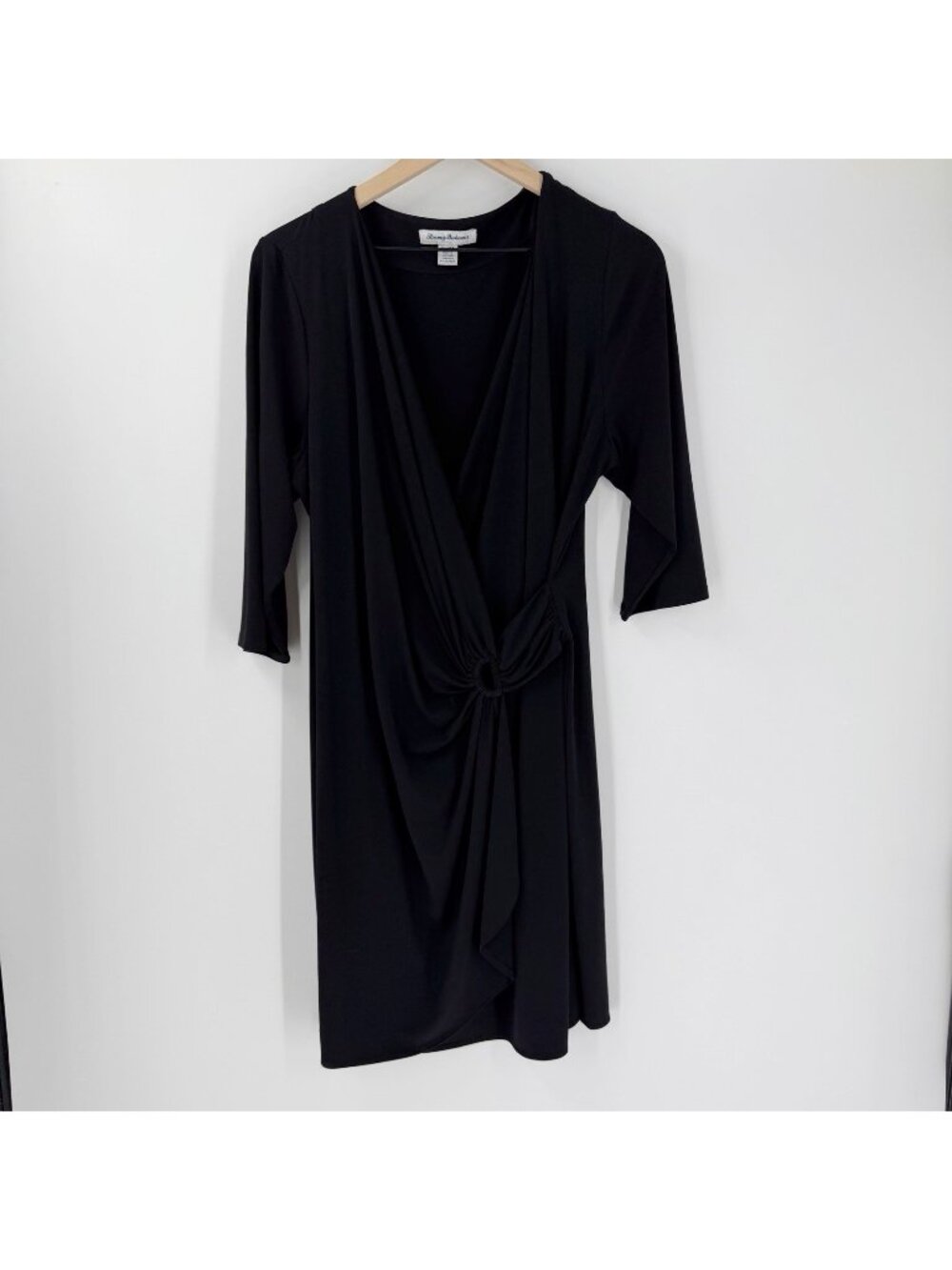 Tommy Bahama Black Jersey Knit Faux Wrap Elegant Dress XL Career Cocktail